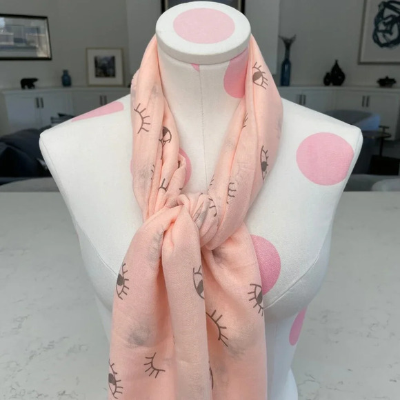 Memories Soft Fringed Polyester Cotton Scarf/Wrap w Playful Eye Print Pale Peach - Picture 9 of 12